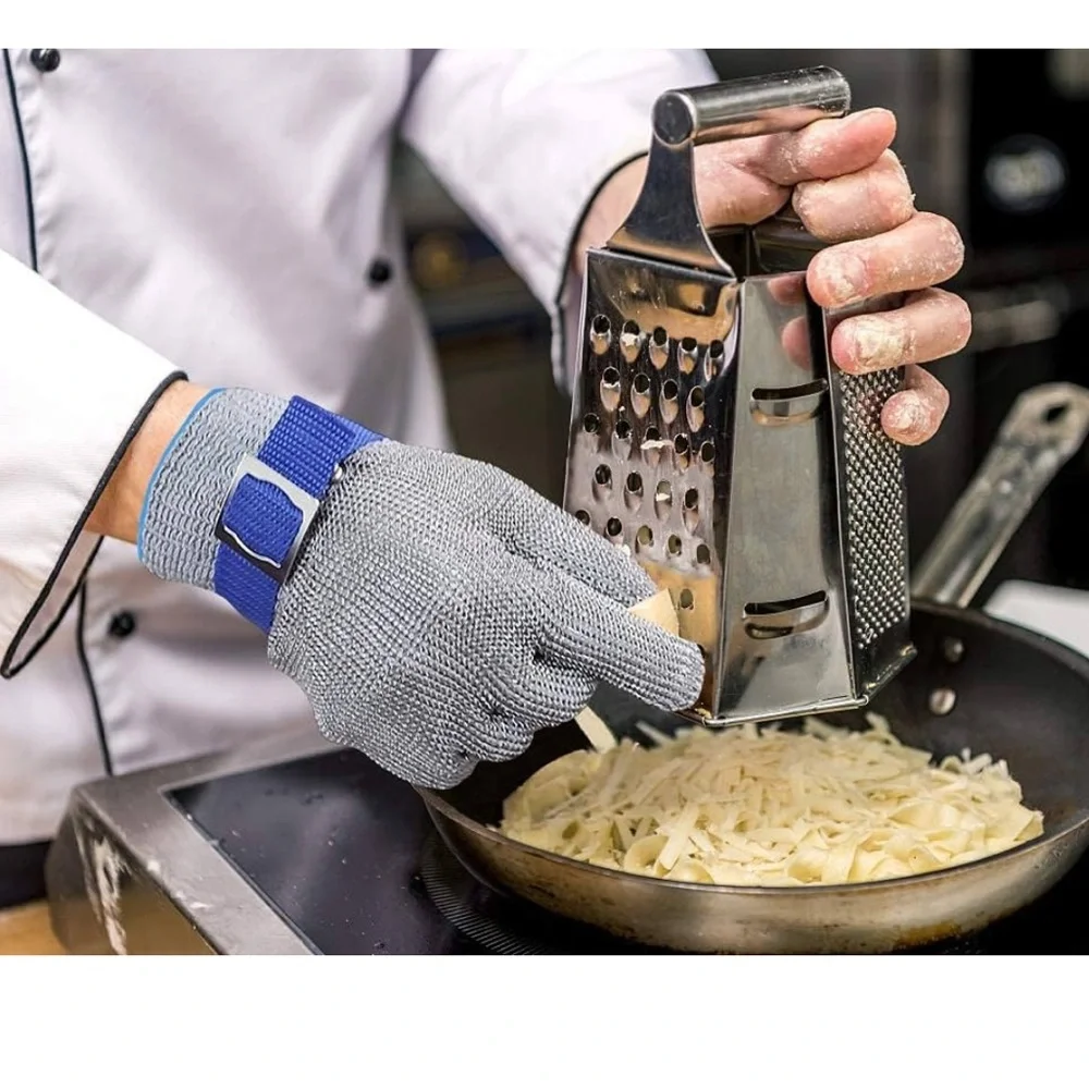 Stainless Steel Cut-Resistant Glove with Blue Strap